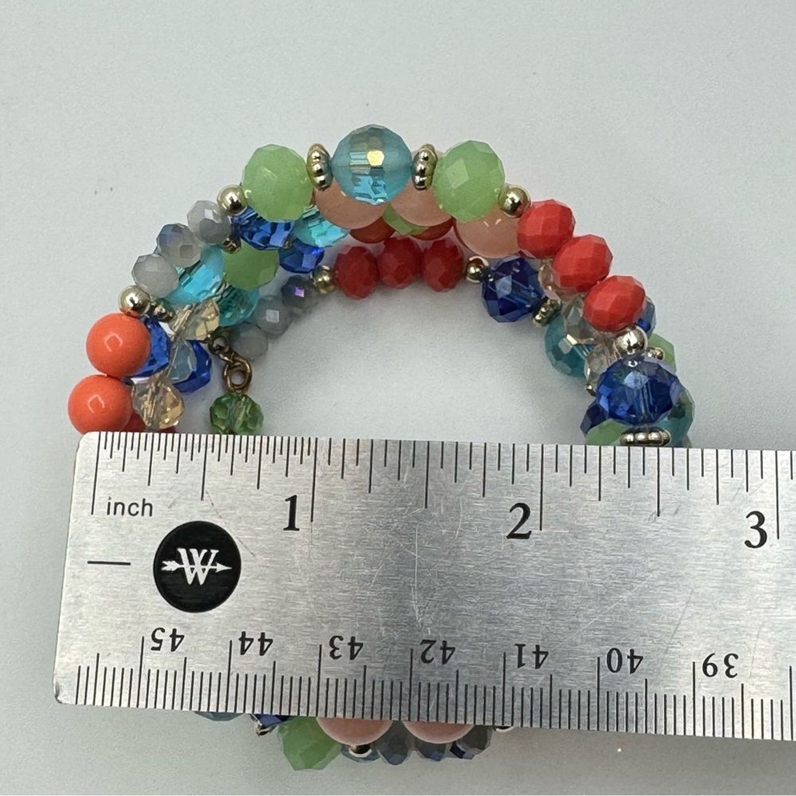 Multicolor Beaded Memory Wire Bracelet Crystal Gl… - image 5