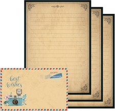 Vintage Lined Writing Paper Set, 7.3 x 10.2 Inch Decorative Stationery