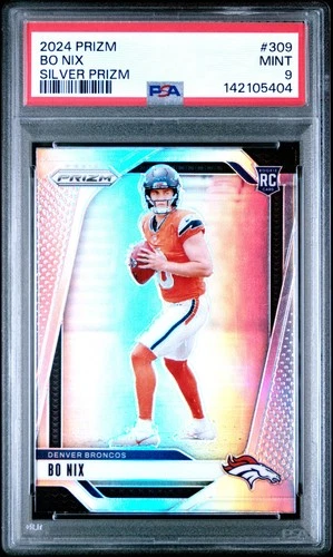 142105404 Bo Nix 2024 Panini Prizm #309 Silver Rookie RC PSA 9