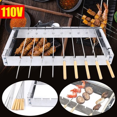 10 Skewer Kebab Shish Automatic Rotating Rotisserie Rack Grill BBQ Accessory