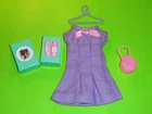 Vintage Barbie FRANCIE HM PURPLE DRESS PINK BOW KOREA SHOES + CLONE ROUND PURSE