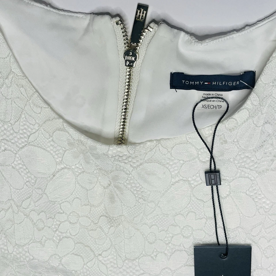 Tommy Hilfiger Mujer Talla XS Marfil Top Floral Crochet Encaje Superposición SS Cremallera Foto 4 de 4