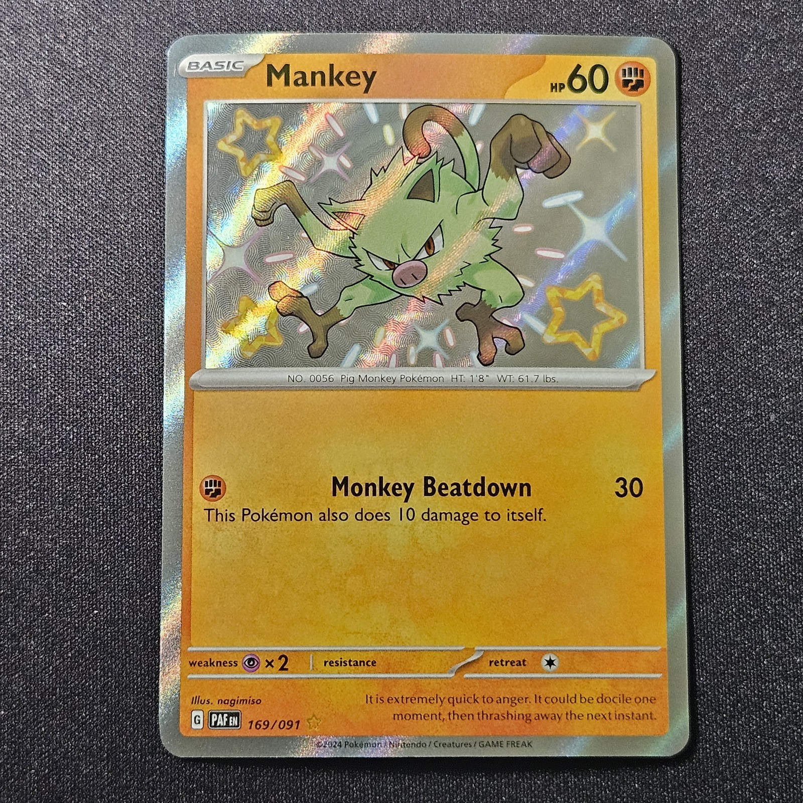 Mankey - - Shiny Rare - SV: Paldean Fates #169/091 - NM