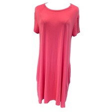 Piko 1988 Bamboo Coral Dress Boho Lagenlook Casual Cap Sleeve Pockets Size LG 