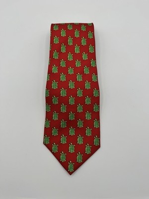Southern Proper All Over Print Neck Tie 100% Silk Red W/ Turtles Atlanta Georgia