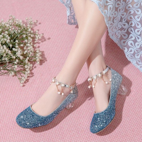 Scarpe da ballo donna ragazza fata strass nappe tacco 4,5 cm perle lucide sexy - Foto 15 di 28