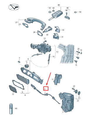 NEW VW GOLF SPORTSVAN AM FRONT LEFT DOOR BOWDEN CABLE LHD 510837085E ORIGINAL