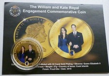 Cook Islands Dollar $1 2010 Engagement of William & Kate Gold plated Proof-like