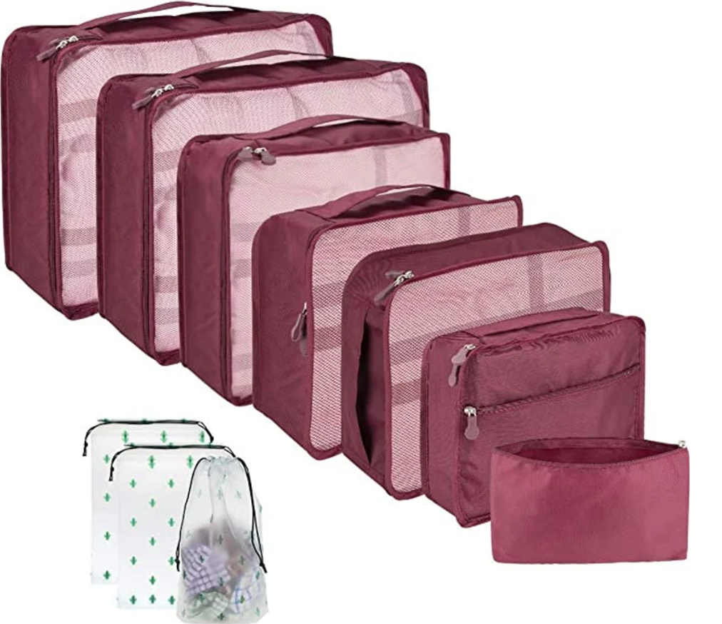 6-Piece Travel Packing Cubes Set - Compression Luggage Organizers, Wine Red, For Suitcases & Drawers - View #6