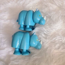 Hans Wind Up Walking Blue Rhino Toy Works Vintage Lots Of 2 