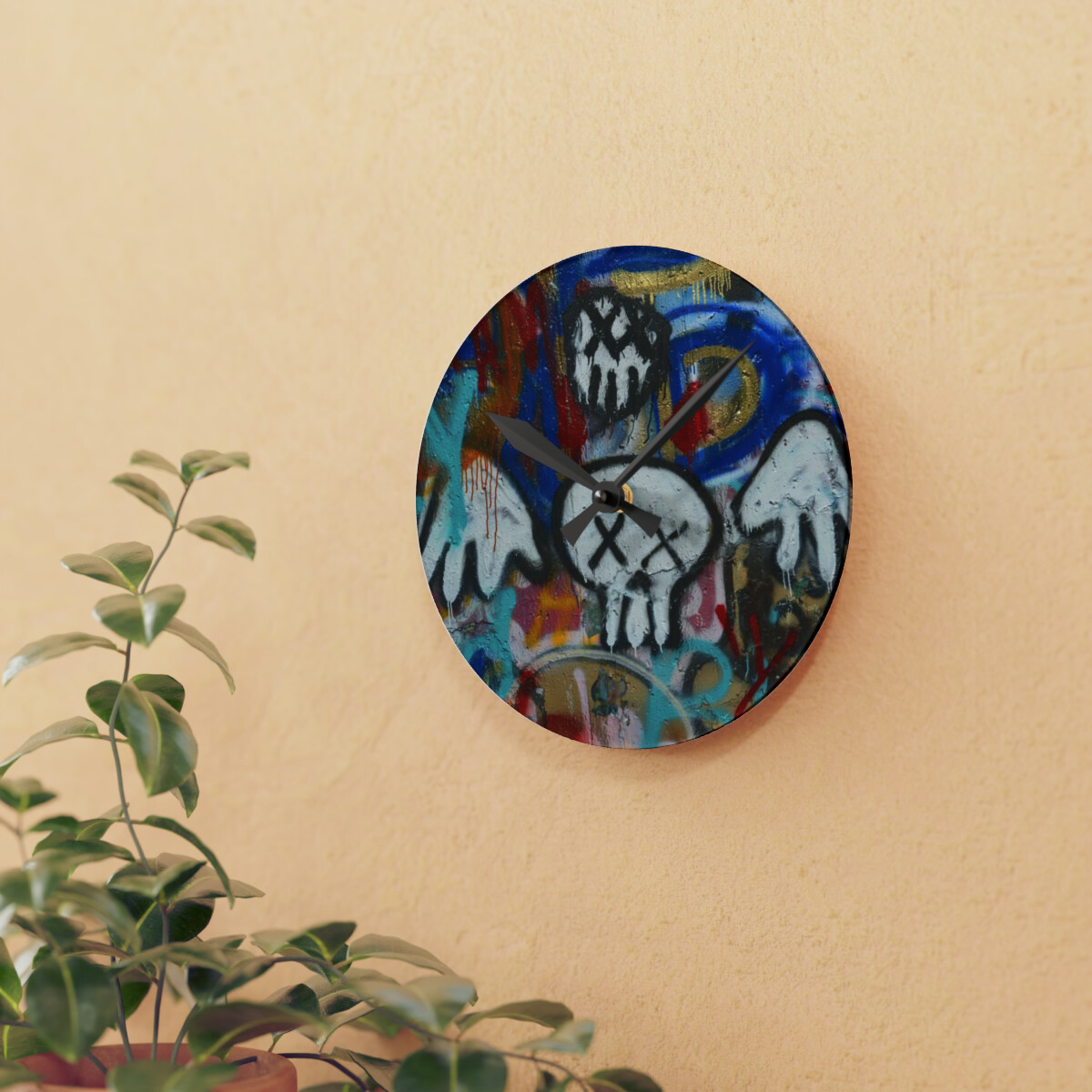 Round Urban Graffiti Acrylic Wall Clock For Back to School C