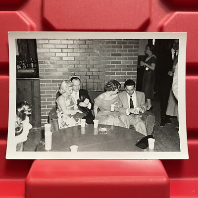 Two Couples Sitting And Drinking 4 1/2 x 3 1/8 Photograph Pre Owned Vintage 1955
