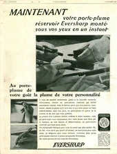 Publicité ancienne porte-plume Eversharp 1929 issue de magazine