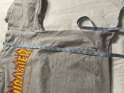 Vintage Thrasher Magazine Long Sleeve Flame Hoodie Size Small Grey