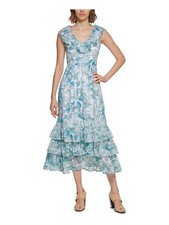 Calvin Klein Maxi Dress Women's 4 White V-back Skirt Lined Flutter Sleeve