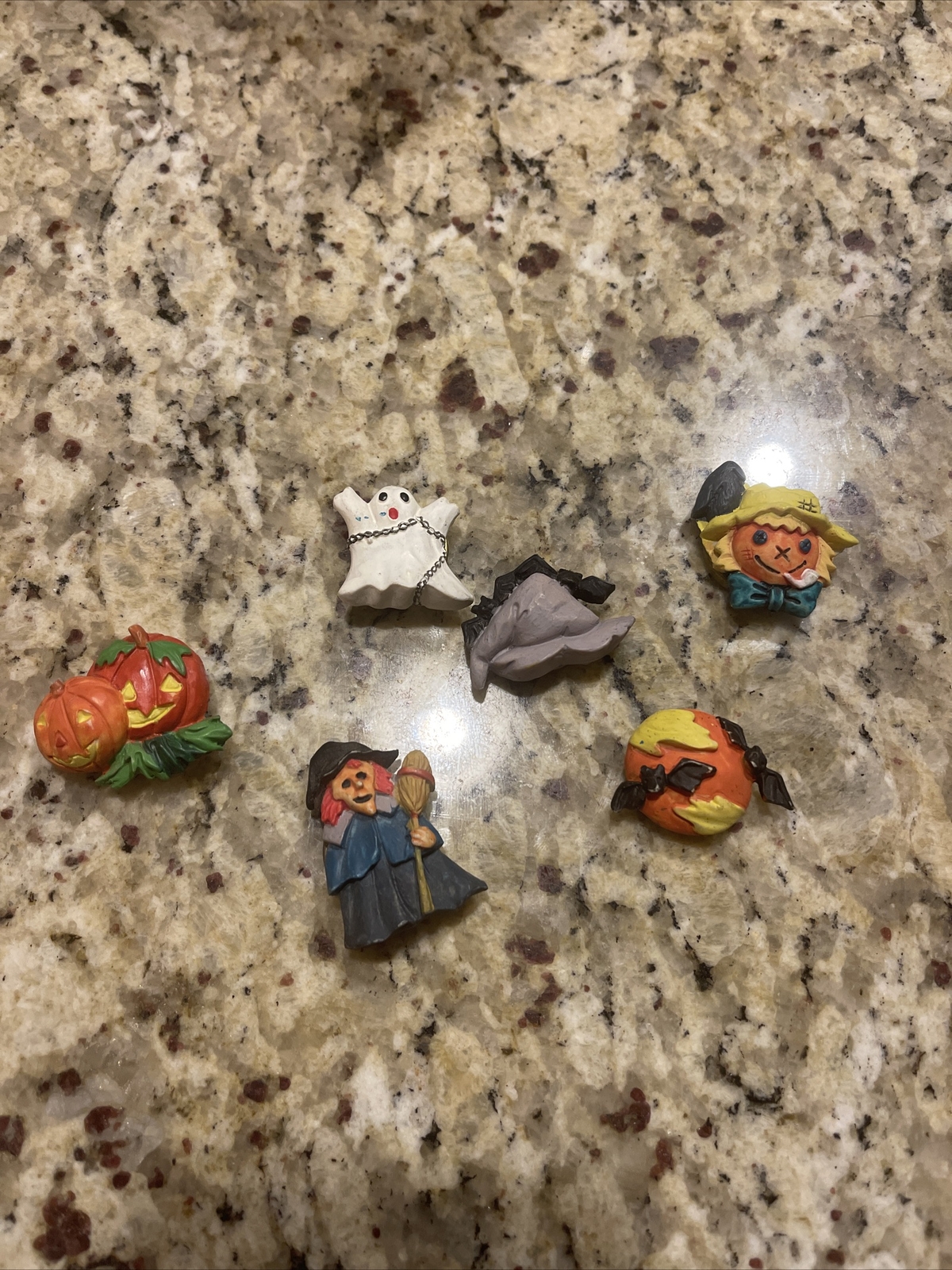 Vtg Set 6 Nony New York Button Covers Halloween Pumpkin Witch Bats Hat Orange