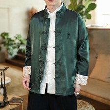 Hommes Kung Fu Veste Chemise Bouton Grenouille Col Mao Hauts Tai Chi