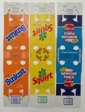 3 RARE SUNKIST + SQUIRT + HAWAIIAN PUNCH 1980's 16oz BOTTLE PAPER CARRIER CARTON