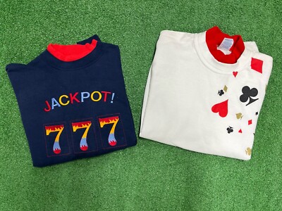 Set of 2 Vintage Crewneck Sweatshirts Gamble Embroidered JACKPOT Adult Sz Medium