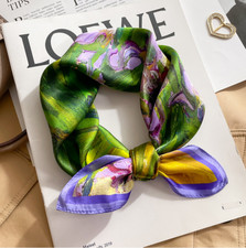 100 Silk Scarf Women Oil painting of tulips Kerchief Square Bandana Wrap 20"