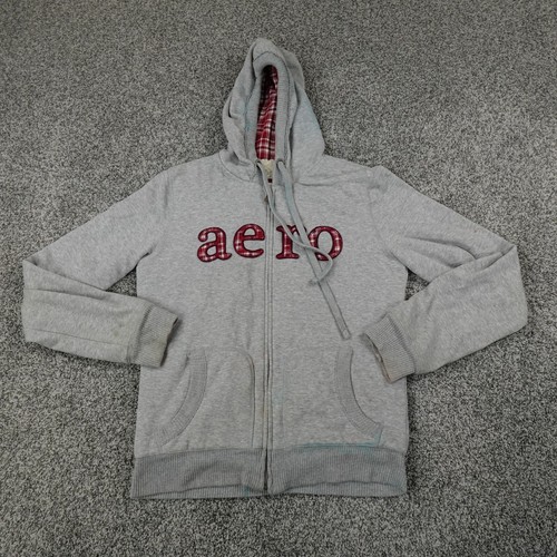 Aeropostale Sweater Womens Large Gray Red Fleece Outdoor Zip Sweatshirt Hoodie