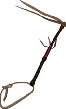 Quirt Hand Braided Darkened Tan Leather Hard Raw Hide w Pink Lace Quirt Whip Hor