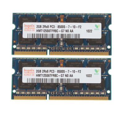 Hynix 4GB 2x 2GB PC3-8500 2Rx8 DDR3 1066Mhz RAM Laptop Memory