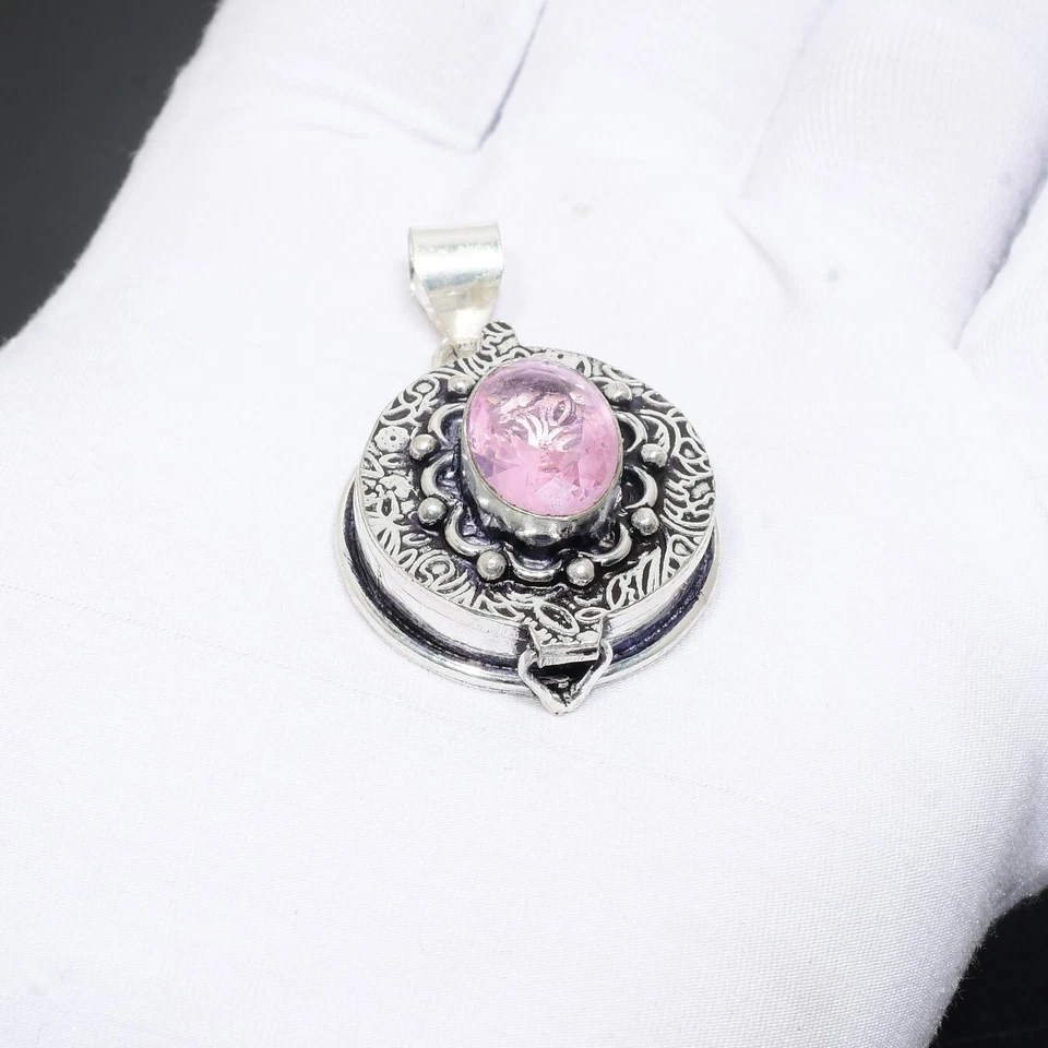 Pink Kunzit Gift Kiste Silber Anhänger Handgefertigt 925 Sterling Silber - Bild 3 von 4