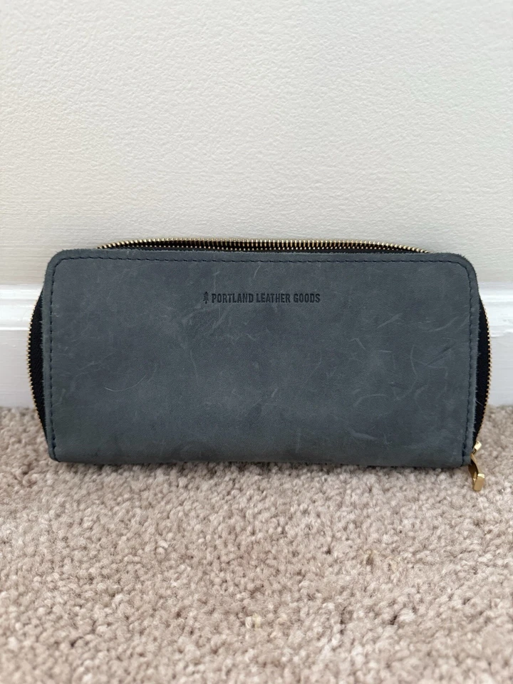 Cartera Portland Cuero Grande Tormenta (azul) Gamuza Cuero Acordeón Cremallera Alrededor Foto 4 de 4