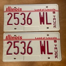 2000 Illinois License Plate Pair Truck # 2536 WL Unused W/ Registration Card