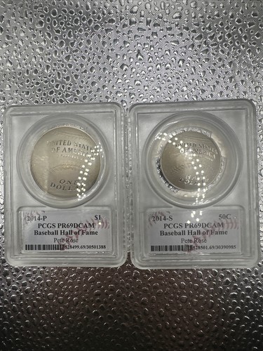 2014 Baseball Hall of Fame Silver $1 And 50C Pete Rose Autos PR69DCAM - Picture 2 of 6