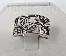 925 Sterling Silver  Sun Flower Wide Band  Size 7