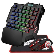 One Hand Gaming Keyboard and Mouse Combo, RGB Rainbow Backlit One-Handed Mech...