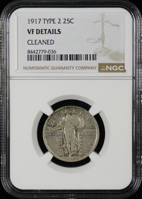 1917 Type 2 Standing Liberty Quarter NGC VF Details Cleaned