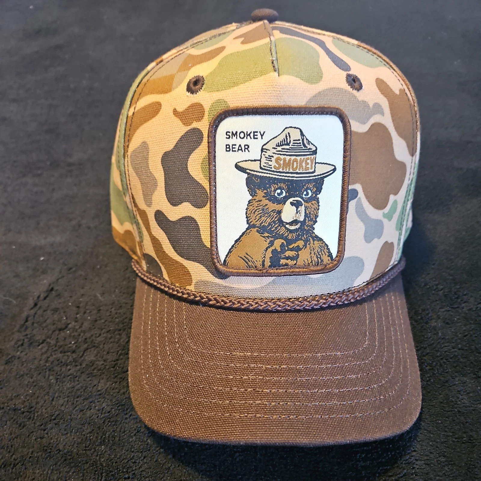 Smokey The Bear Forest Camo Snapback Patch Hat Rope Accent Mad Engine One Size
