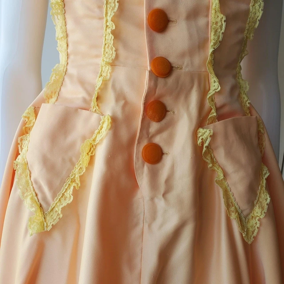 Maxi Vestido Vintage Años 70 Amarillo Encaje Ribete Sin Mangas Línea A Foto 2 de 4