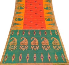 Sushila Vintage Dark Orange Saree 100% Pure Cotton Printed Indain Craft Fabric