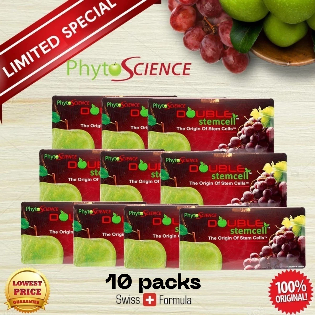 Phytoscience Double Stem Cell - Soin Anti-âge Aux Cellules Souches De Pomme & Raisin - 14 Sachets - Expiration 2027