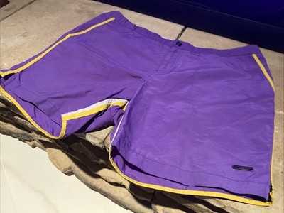 Parke & Ronen Men's Swim Trunks Shorts Size 34 Purple Yellow White Stripe