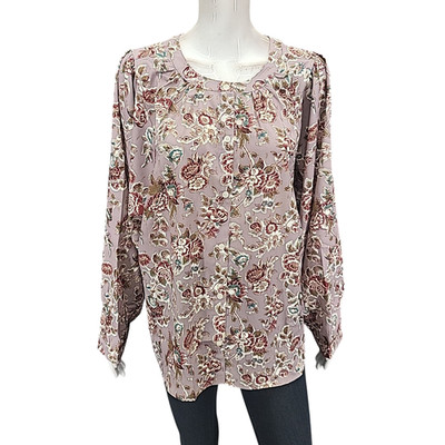Indigo Thread Co Women s Floral Blouse Long Sleeve Pleated Back Top Size L