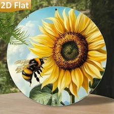 1pc 2D 2D Flat Bright Sunflower and Aluminum Wall Art- Round Vintage Metal Wall