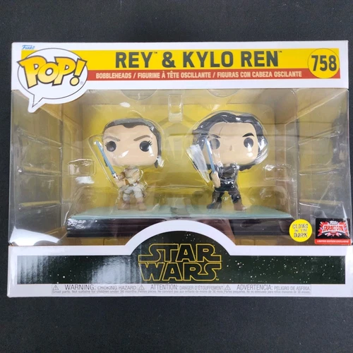 Funko Pop Rey & Kylo Ren Glow Pop! Star wars Moment Deluxe Vinyl Fig. NEW Funko