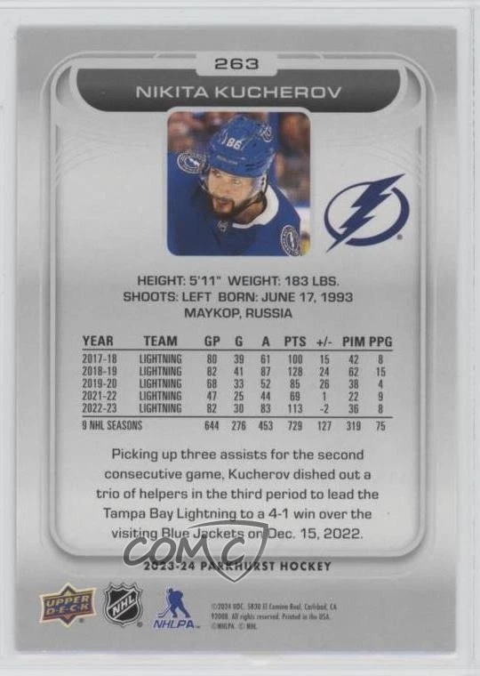 2023-24 Upper Deck Parkhurst Patterned Foil Nikita Kucherov #263 - Image 2 of 2