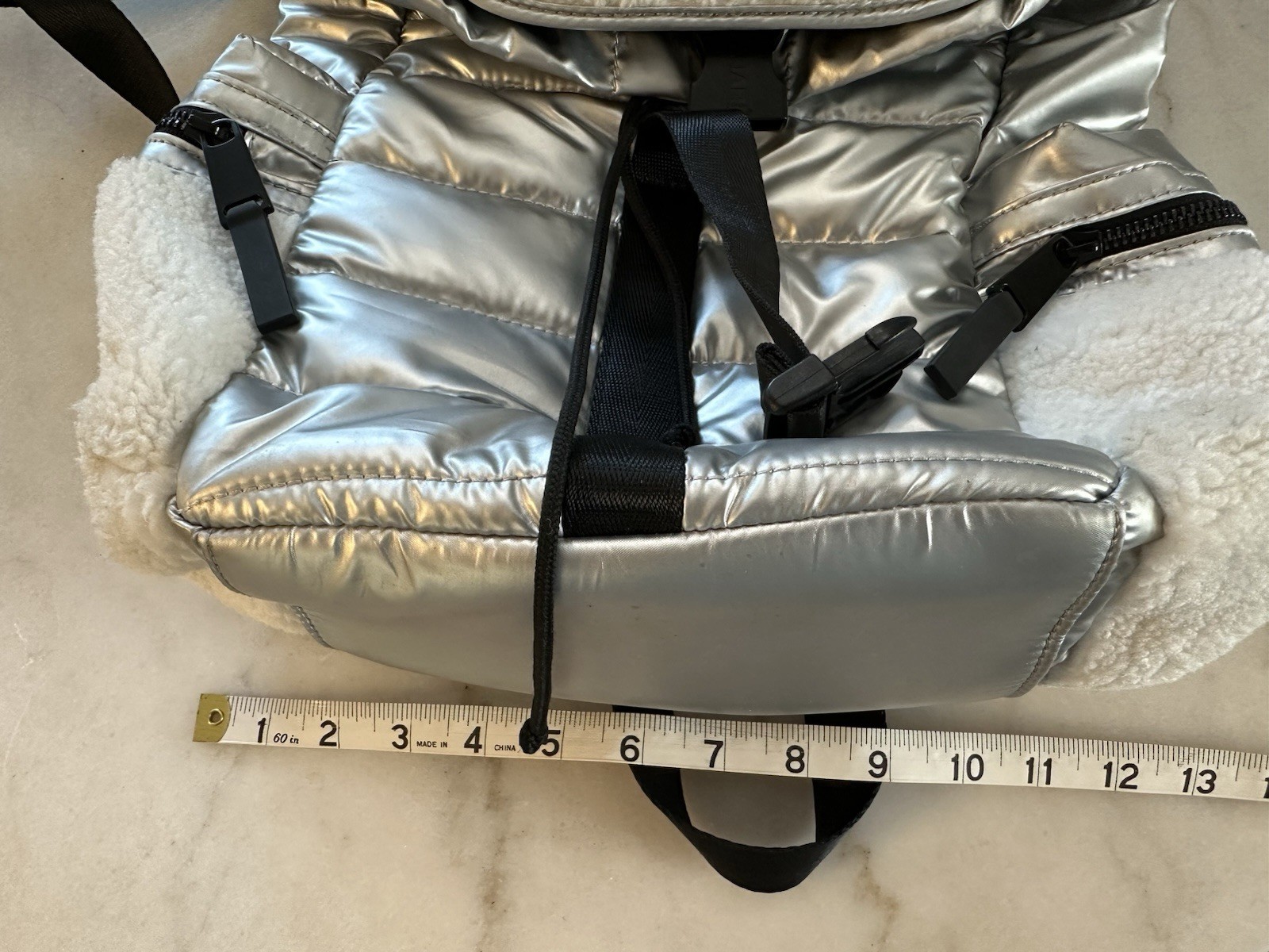 Pajar Silver Puffer Backpack Shearling Travel Bag… - image 7