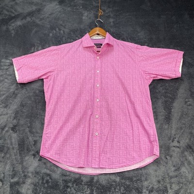 Bugatchi Button Shirt Mens L Classic Fit Pink  Short Sleeves