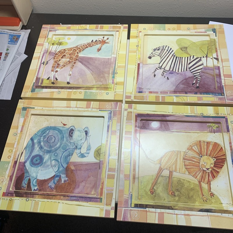 Vintage Robbin Rawlings Art - Set of 4-  Giraffe, Zebra, Elephant, Lion