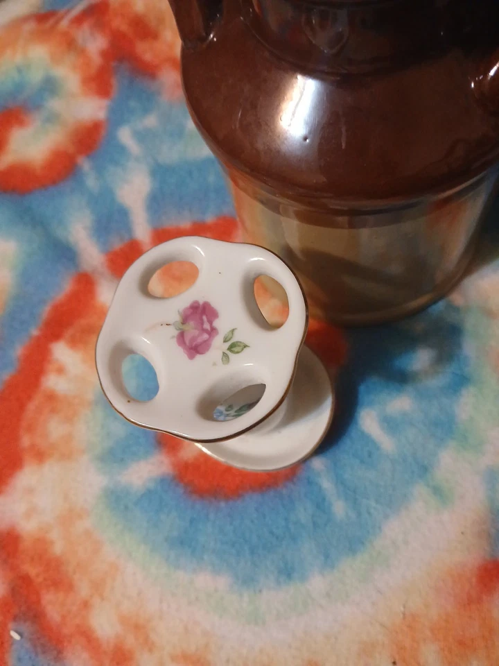 Винтажный японский держатель для зубной щетки с розовой синей отделкой из розового золота - Изображение 2 из 3