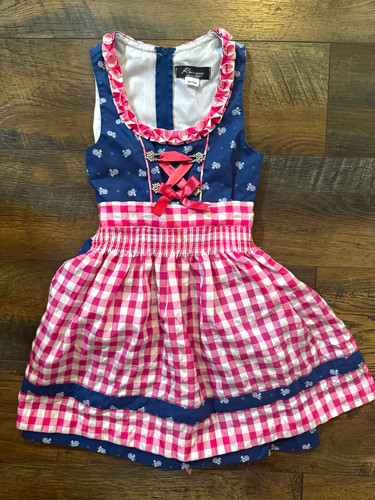 Ramona Lippert Children’s German Dirndl Dress Gingham Floral Blue Pink
