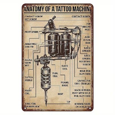 Blechschild Anatomie einer Tattoo Maschine Vintage Retro Metallschild TEL4858