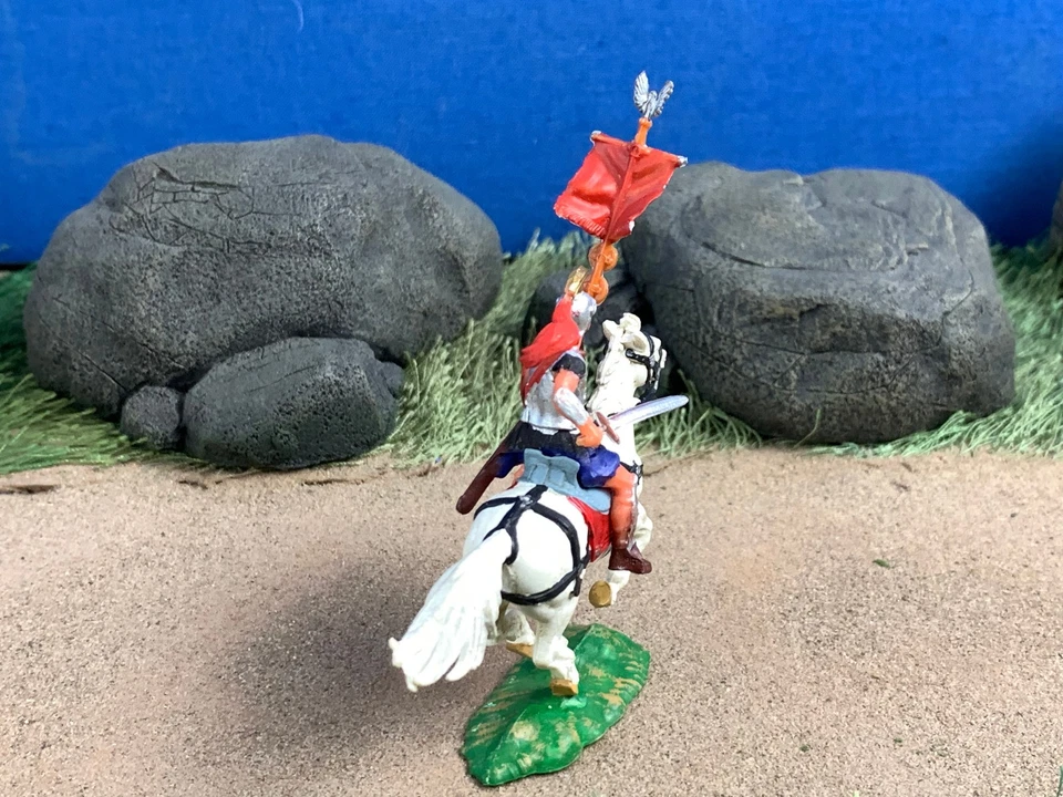 Elastolin Alemania Montado Romano con Espada y Bandera Caballo Blanco Escala 1:45 (40 mm) Foto 4 de 4